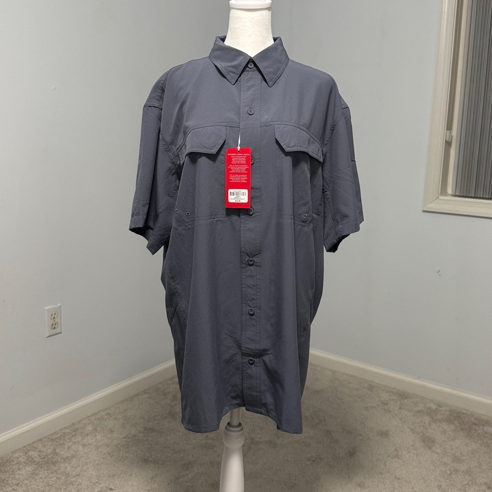World Wide Sportsman Angler Short-Sleeve Button Down Shirt Men's Gray SZL.